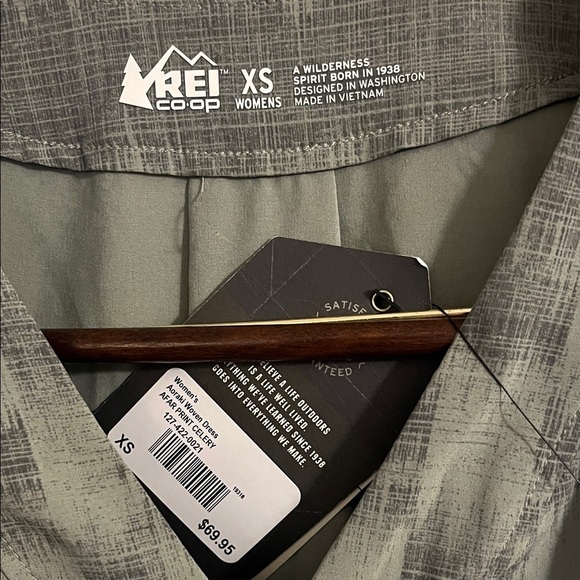 REI CoOp Womens XS Aorai Travel Dress Green Plaid Short Sleeve Drawstring Pocket - Picture 4 of 7